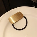 Elastic hair tie with rectangular brushed gold metal slide in minimalist style - Brushed Rectangle / Gold
