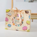 Creamy yellow cartoon gift bag with colorful donut patterns and silk bow handle - Zoo Animals (Gold Ribbon) / Small (18x16x10cm)
