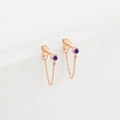 Rose gold chain earrings featuring round purple crystals and elegant tassel drapes - June Purple - Rose Gold