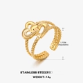 Anillo de corazón en acero inoxidable bañado en oro 18K con banda trenzada ajustable - Abierto Ajustable / Anillo de Corazón Dorado