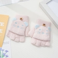 Pink knitted flap gloves for children with cute cat embroidery and soft plush lining - 3-7 Years / Cat-Light Pink