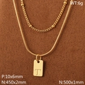 Double layered 18K gold plated titanium necklace with letter T pendant and snake chain - Gold Letter T