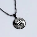 Pendentif Arbre de Vie Yin Yang en acier inoxydable avec chaîne à billes noire rétro - Arbre de vie