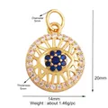 Golden Evil Eye charm with blue and white crystals, 14mm round lucky eye pendant - Red Evil Eye