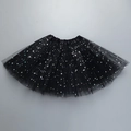 Kids black tulle tutu skirt with holographic silver star sequins and satin waistband - Black Sequin Star Mesh Tutu Skirt