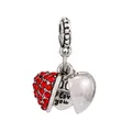 Silver heart locket charm with red crystals and I love you engraving for bracelets - 28-I Love You Heart
