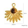 Pendentif en acier doré avec œil de tigre et design soleil de 24mm x 20,8mm - Grand Pendentif à Rayons de Soleil - Oeil de Tigre Jaune