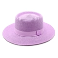 Detailed view of purple boater hat with fine weave texture and matching ribbon bow - Taro Purple