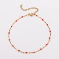Bohemian gold plated 304 stainless steel anklet with vibrant red drip oil beads - 22+5cm / Gold-Red