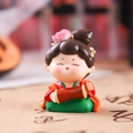 Tang Dynasty girl keychain charm in green dress playing a red drum, traditional style - 1056-2C Drumming Small