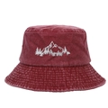 Detailed mountain embroidery and metal eyelets on burgundy washed cotton bucket hat - Adjustable / Burgundy