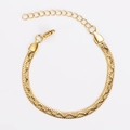 Dettaglio della catena piatta a serpente dorata con chiusura a moschettone e catenella - Stile Lisca di Pesce Goffrato a Onde / Oro
