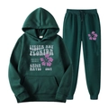 Survêtement en polaire vert foncé avec imprimé floral Siesta Key et sweat à capuche - S(L) / Haut Et Bas / Vert Profond (Siesta Key)