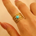 Detail of bohemian 18K gold-plated stainless steel ring set with a turquoise stone inlay - 41 18k Pure Gold Wg0-1036