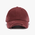 Distressed burgundy washed cotton baseball cap with ripped details for men and women. - Distressed Ripped Style (24A177) / Burgundy