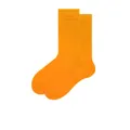 Leuchtend orangefarbene mittelhohe Baumwollsocken mit Rippbündchen für Damen und Herren - Mispelgelb