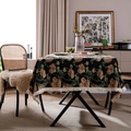 Bohemian black jacquard tablecloth with gold floral patterns and beige tassel fringe - Jacquard Yellow Flower Black Base With White Tassel