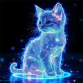 DIY diamond painting kit featuring a glowing blue kitten on premium velvet canvas - Fantasy Sitting Cat / 20x30cm