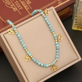 Bohemian gold stainless steel necklace with blue turquoise beads and evil eye charms - Evil Eye Style (1#眼睛)