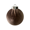 Brown velvet Christmas ball ornament with a silver metallic cap for holiday tree decoration - Dark Coffee
