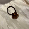Elastisches schwarzes Haargummi mit durchscheinendem braunem Blumenanhänger aus Harz - Braune Blume Schwarzes Haargummi