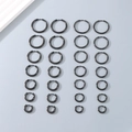 Set of 14 pairs of black stainless steel hoop earrings in various sizes for women - 2mm Thickness-16mm Inner Diameter / Black