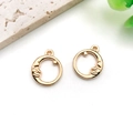 Golden sun and moon alloy charm for bracelets with celestial face and star details - KC Gold Round Hollow Moon (18245)