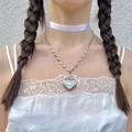 Vintage Silber Herz Medaillon Kette mit Reliefdetails und Mini-Herz Gliederkette - Silber