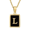 Gold stainless steel necklace with black rectangular pendant featuring letter L detail - Gold Initial L (With Chain)