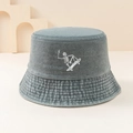 Cappello da pescatore grigio-blu con stampa teschio skateboard e cotone lavato - Taglia unica / Blu grigio