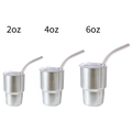 Three sizes of 2oz, 4oz, and 6oz stainless steel mini tumblers with metal straws - Stainless Steel Silver