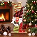 Decorazione natalizia Noel in legno con gnomo e motivi a righe rosse e verdi festivi - Gnomo-NOEL