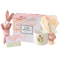 Pink tulip ceramic mug gift set with plush rabbit and faux flowers in elegant packaging - Tulip Mug + Tulip Bouquet + Bunny + Card