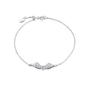 Elegant 925 sterling silver bracelet featuring a winged heart pendant with clear gemstones - Platinum Plated CZ Heart and Wings Bracelet 1.82g