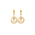 French retro gold earrings with round shell inlay and embossed rose floral pendant - Rose Earrings (White)