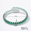 Silver open rhombus bracelet with green marquise-cut zircons and size dimensions - Silver Base with Green Gem (B00432-30)