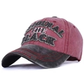 Vintage dark red and charcoal gray washed cotton baseball cap with 3D embroidery - One Size / Burgundy+Coffee