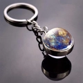 Solar system galaxy keychain with blue and gold planet nebula glass ball pendant - Blue Planet
