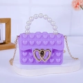 Purple heart-shaped silicone pop-it shoulder bag with pearl handle and golden chain - Purple