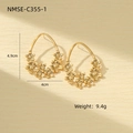 Elegant gold flower pearl earrings in a teardrop design for women in lightweight metal - Gold Teardrop Flower Cluster (C355-1)
