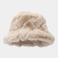 Gorro de pescador grueso de piel sintética beige con elegantes patrones de diamantes - M (56-58cm) / Caqui