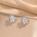 Orecchini a cuore in argento con fiore di zircone su metallo dorato e seta chic - Stile Cuore a Costine Acciaio (245)