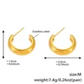 Polished 18K gold plated stainless steel C-shaped stud earrings in size M weight 7.4g - Golden Style Size M (F1118)