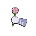 Cute cartoon cat paw enamel pin holding a pink rose with purple striped sleeve detail - Cat Paw Rose (CC2476)