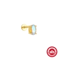 925 Sterling Silber Gold Ohrstecker mit einem ovalen, schillernden Mondstein - Einzelnes Gold #4 (Oval)