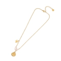 Golden stainless steel ocean necklace with starfish, pearl and shell pendants on white background - 1# Shell Starfish / Gold