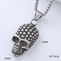 Retro punk skull pendant necklace in silver stainless steel with box chain 41mm height - Style C Single Pendant