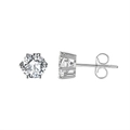 Classic S925 sterling silver 8mm round stud earrings with six-prong cubic zirconia setting - Silver 6-Prong 6mm Stud (APE36-P-6mm)