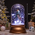 30cm Christmas snow globe with lighted Xmas tree, three snowmen, and bronze base - Cylindrical Cover Bronze