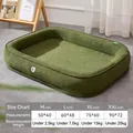 Olive green plush pet bed with thick edges, rectangular waterproof dog mat in size chart view - M (50*40cm) / Dark Green